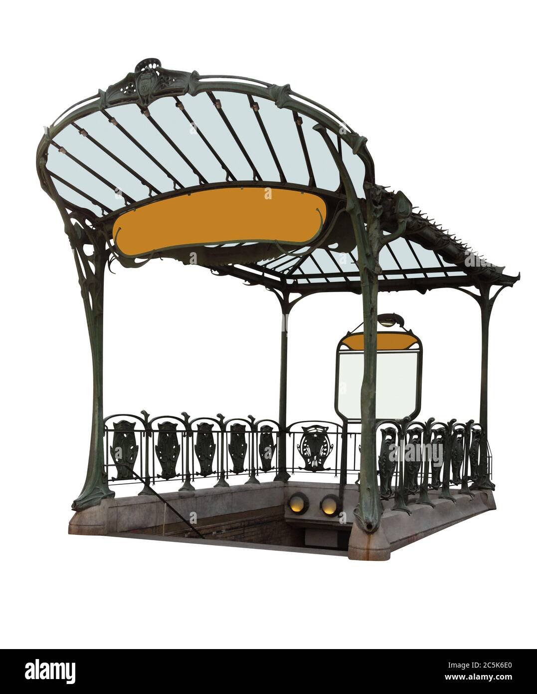 Eingang zur U-Bahn, im Stil des Art Deco isoliert auf weiß. Beschneidungspfad enthalten. Stockfoto