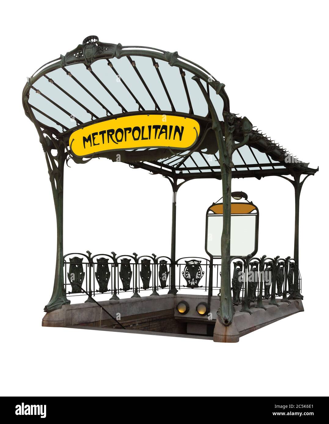 Eingang zur U-Bahn, im Stil des Art Deco isoliert auf weiß. Beschneidungspfad enthalten. Stockfoto