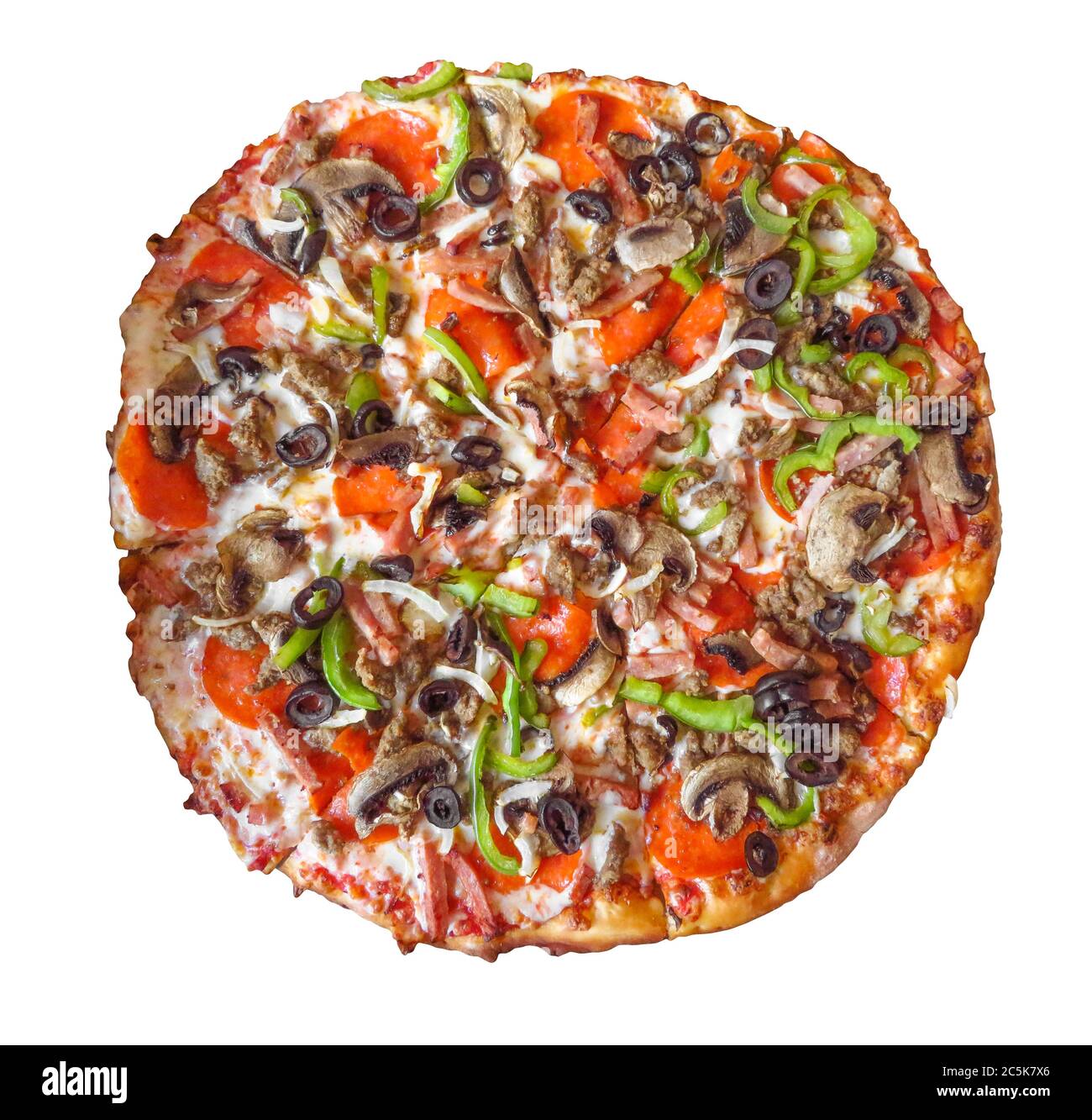 Pizza isoliert auf weiß. Beschneidungspfad enthalten. Stockfoto