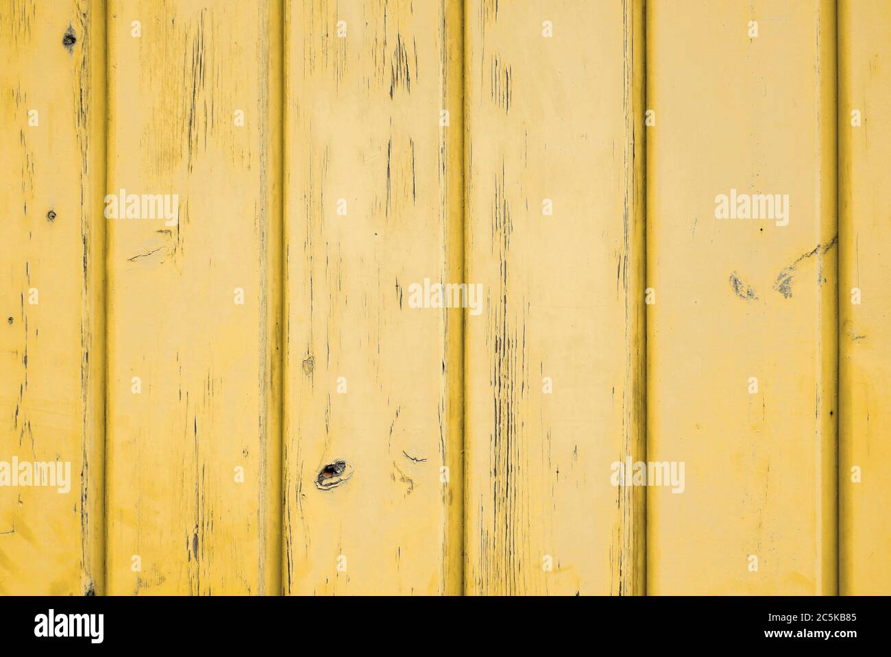 Hintergrund aus sonnengelb verwittertem Holz mit vertikalen Dielen. Stockfoto