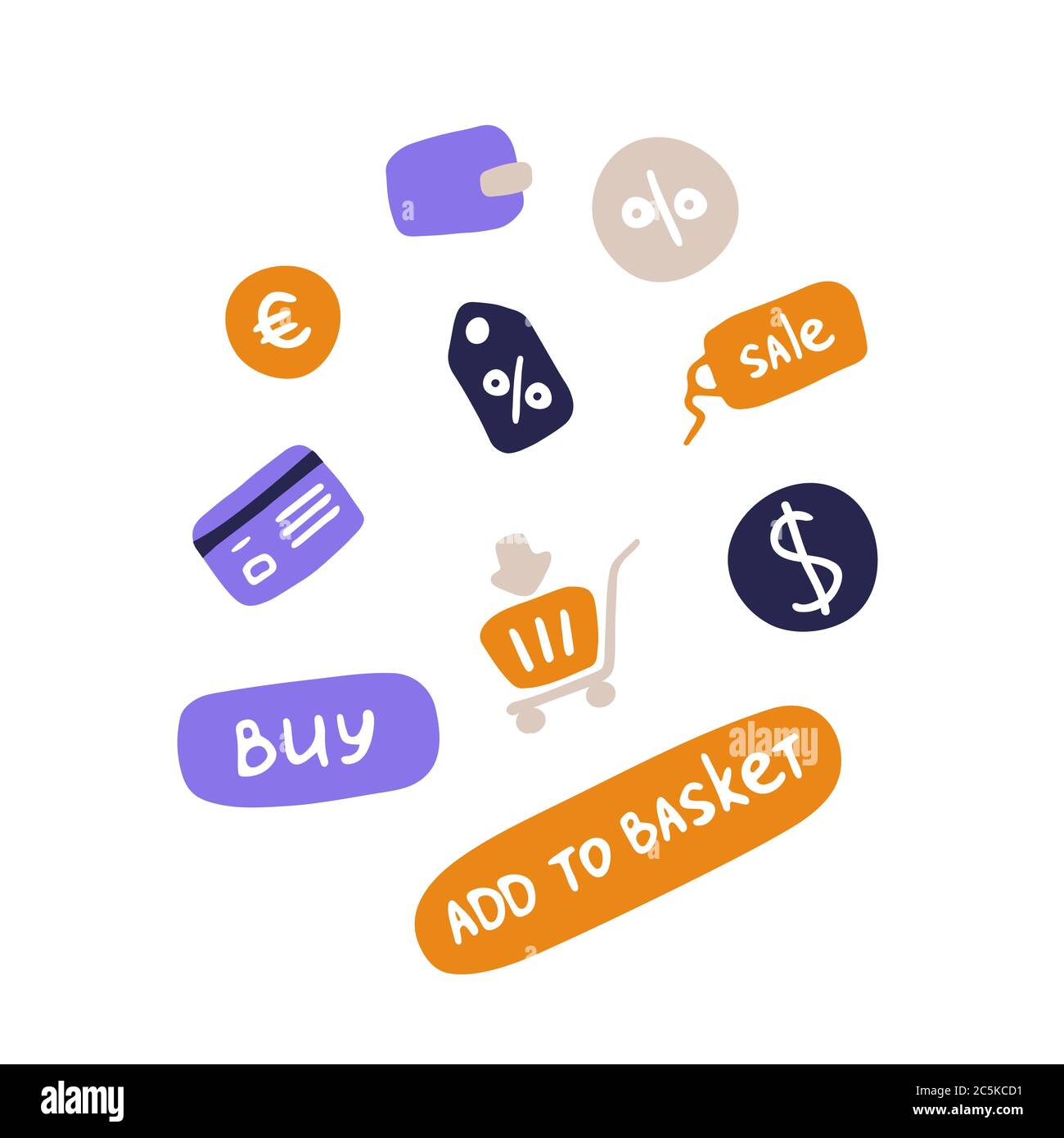 Online-Shopping Business-Symbole. Einfaches Doodle flat e-Store Icon Set. E-Commerce-Zeichen. Vektorgrafik Stock Vektor