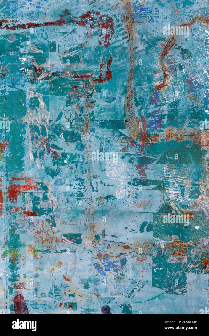 Green Painted Abstract Old Weathered Metal Textur Stockfoto