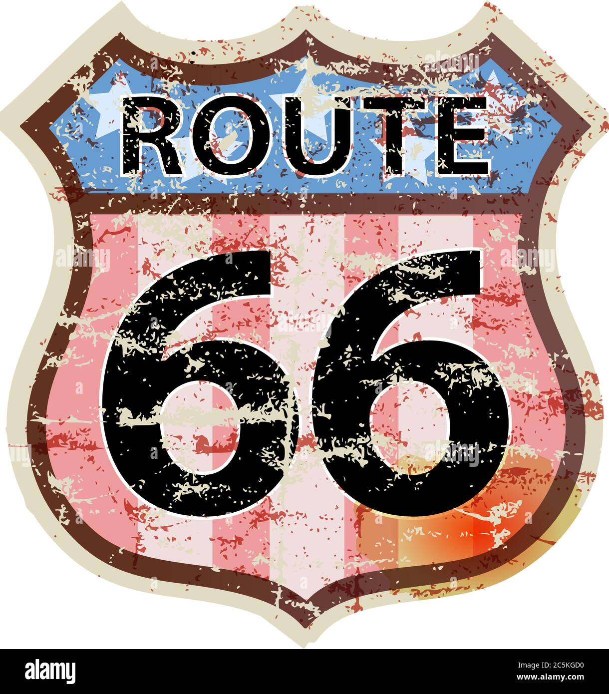 Route 66 Schild, gestürzt grungy Straßenschild, Retro-Stil, Vektor-Illustration Stock Vektor