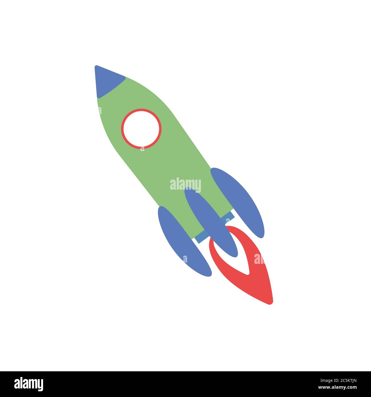 Raketenschiff auf weißem Hintergrund. Vektor-Illustration in trendigen flachen Stil. ESP 10. Stock Vektor