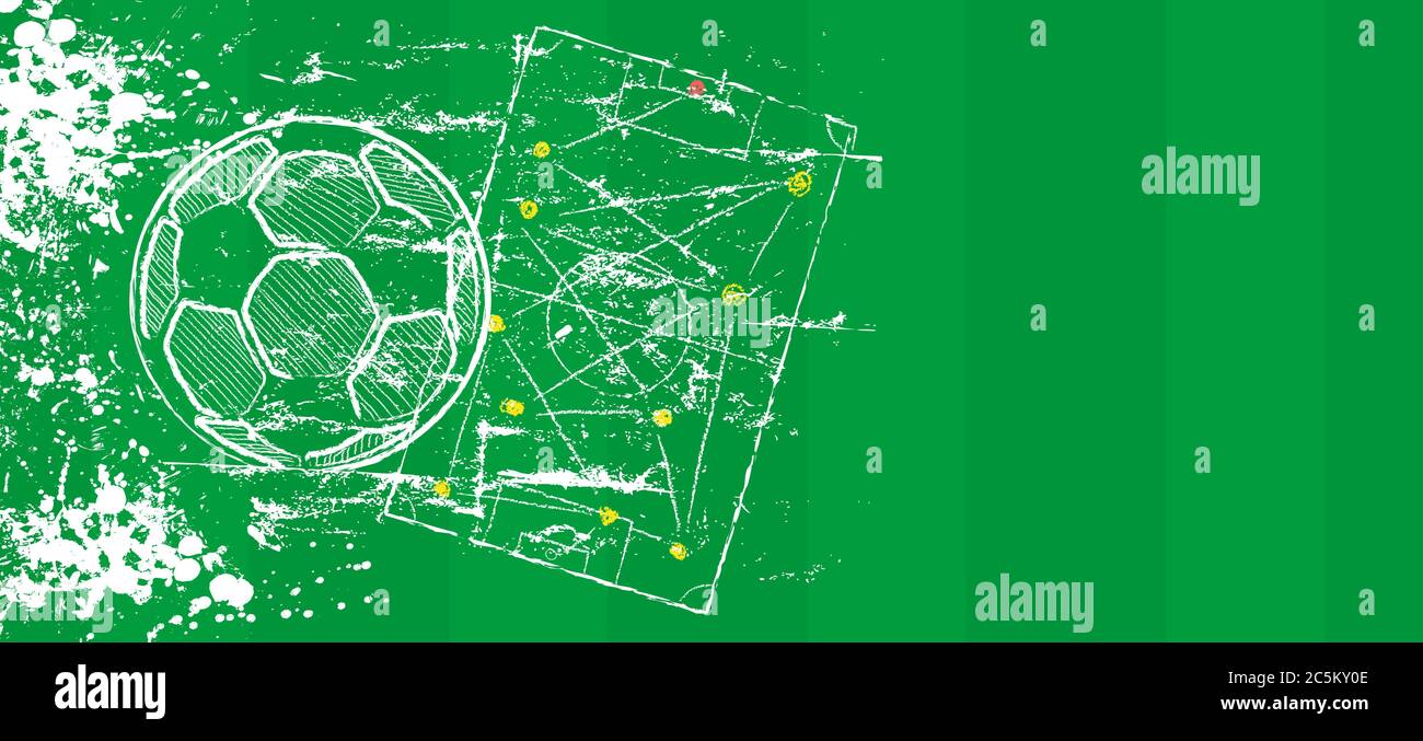 Grungy Fußball oder Fußball-Mock up mit Ball und Fußball Taktik Diagramm, backgound Vektor-Illustration Stock Vektor