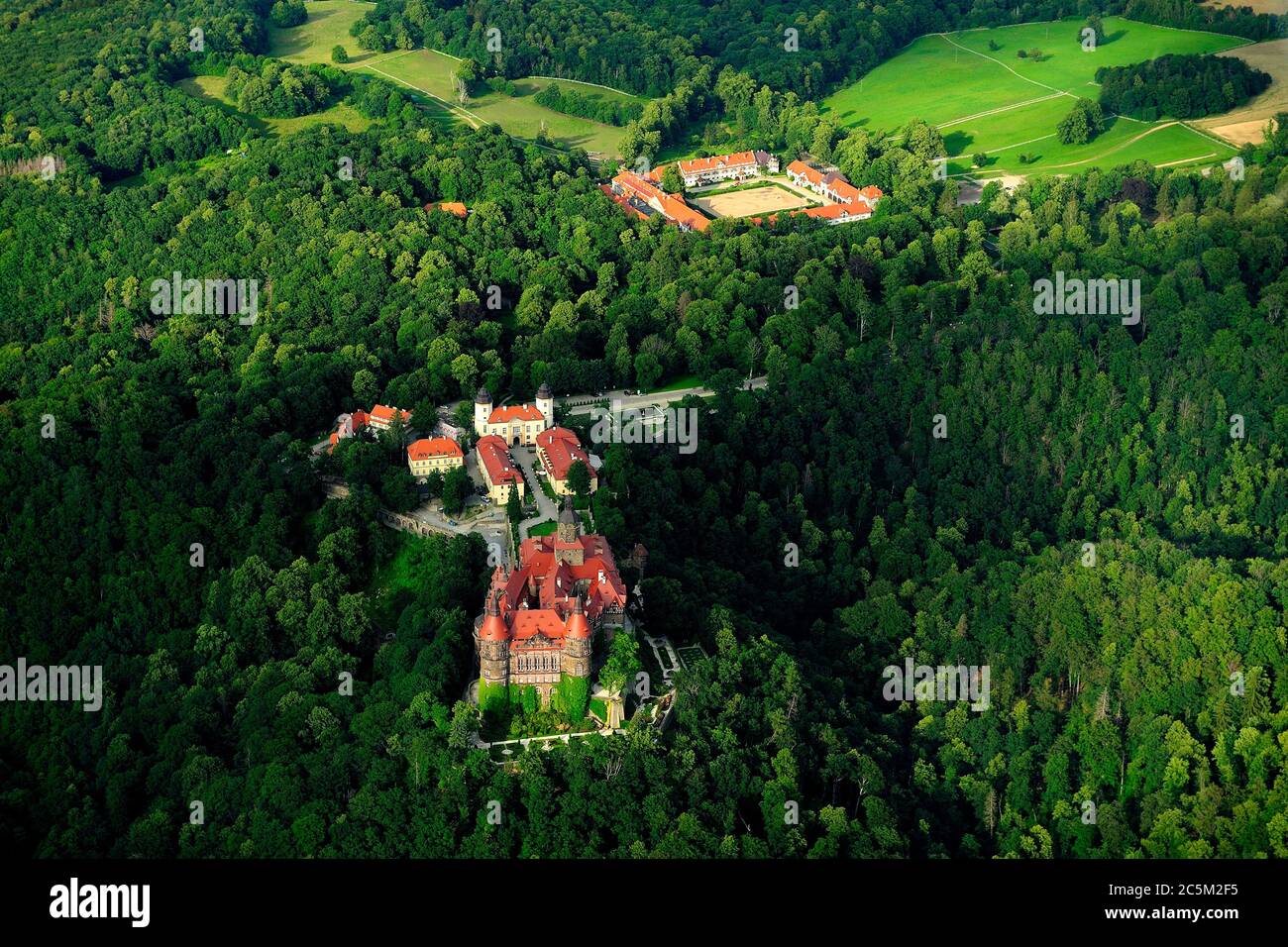 Geographie / Reisen, walbrzych, polen, Burg Ksiaz, Zamek Ksiaz, Ksiaz, Polska, Polen, dolny slask, niederschlesien, Aero, Luft, Jahreszeit, Landschaft, Stockfoto