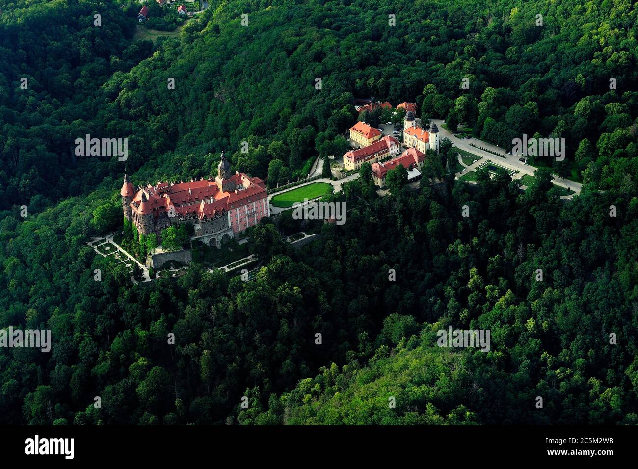 Geographie / Reisen, walbrzych, polen, Burg Ksiaz, Zamek Ksiaz, Ksiaz, Polska, Polen, dolny slask, niederschlesien, Aero, Luft, Jahreszeit, Landschaft, Stockfoto