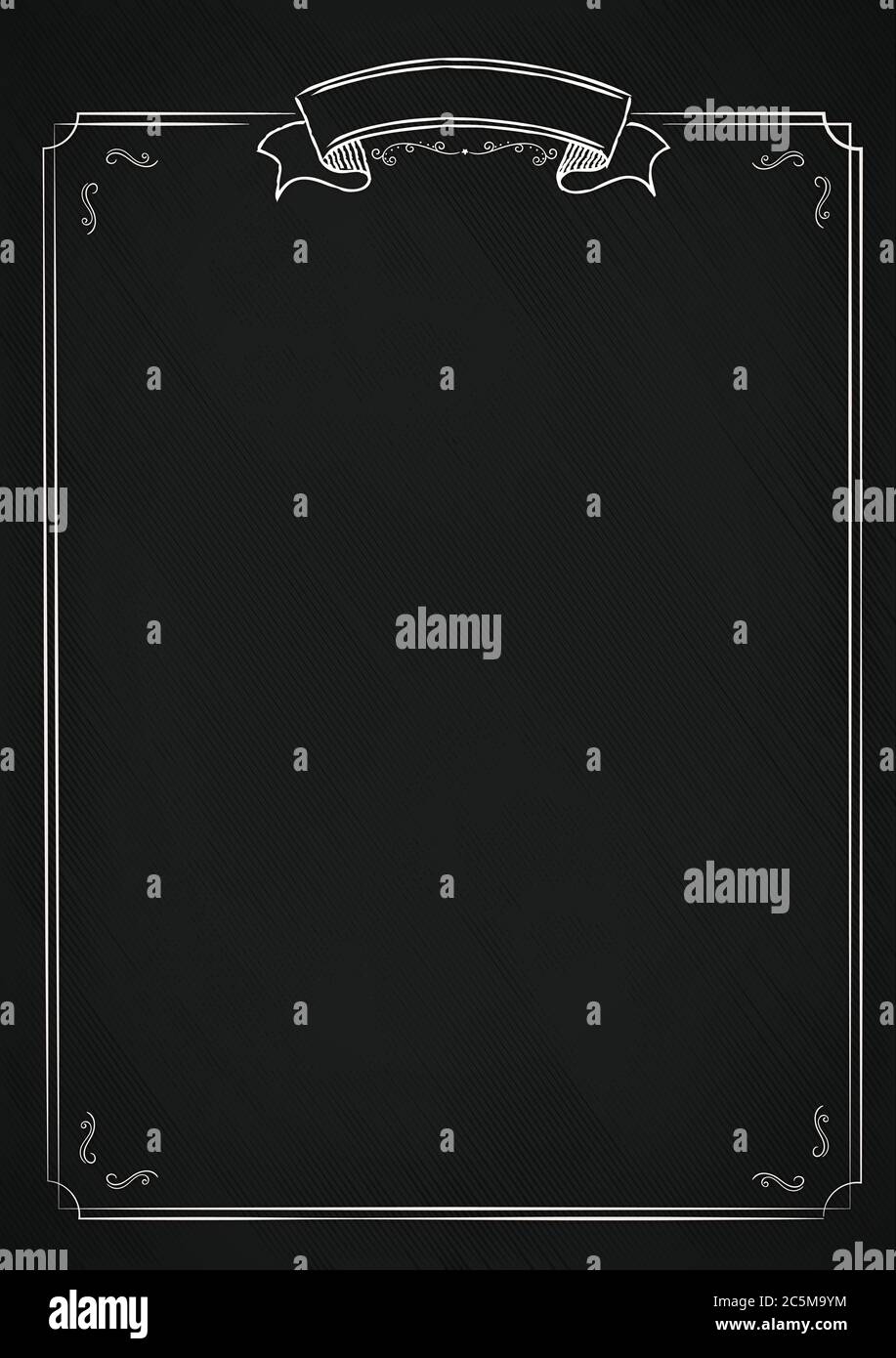 Die Retro-Menü leer schwarze Tafel texturierten Hintergrund mit klassischen ornamentalen Rand - A4 Größe vertikalen Café-Menü Stock Vektor