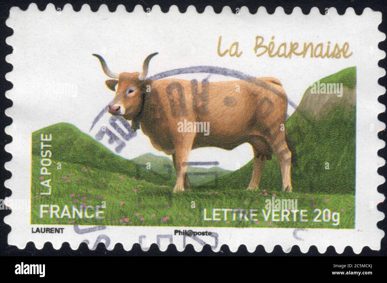 Timbre oblitéré La Béarnaise. La Poste. Frankreich. Letter verte (Letter verte). 20 g Stockfoto