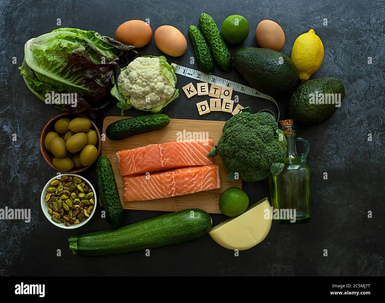 Set von Produkten für kohlenhydratarme Diät-Konzept oder ketogen. Stockfoto