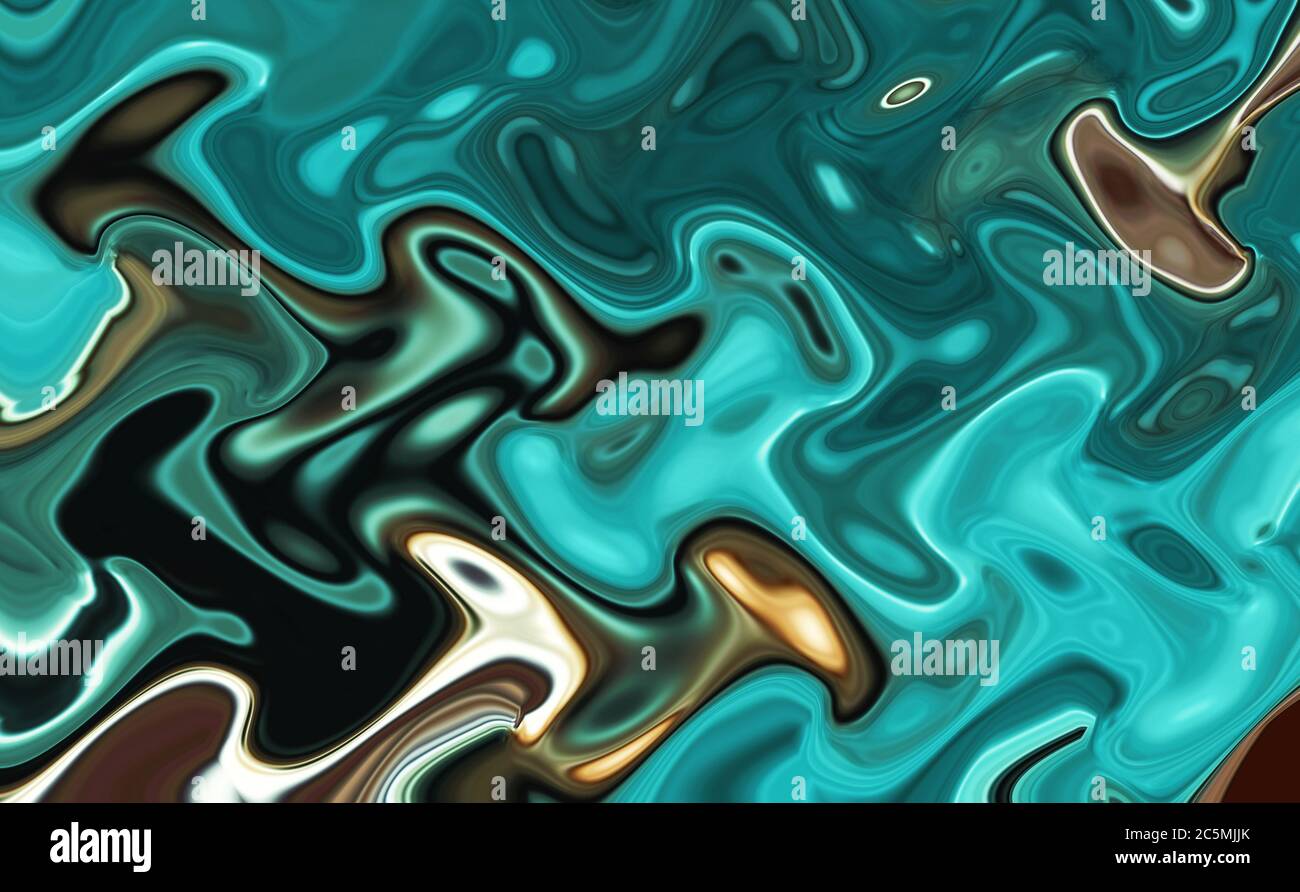 Aquamarin blau Abstrakter Hintergrund von gemischten Farbschattierungen mit einem Marmormuster. Flüssigkeit bunt grün Smaragd Farbe Diffusion Hintergrund. Kreativ Stockfoto