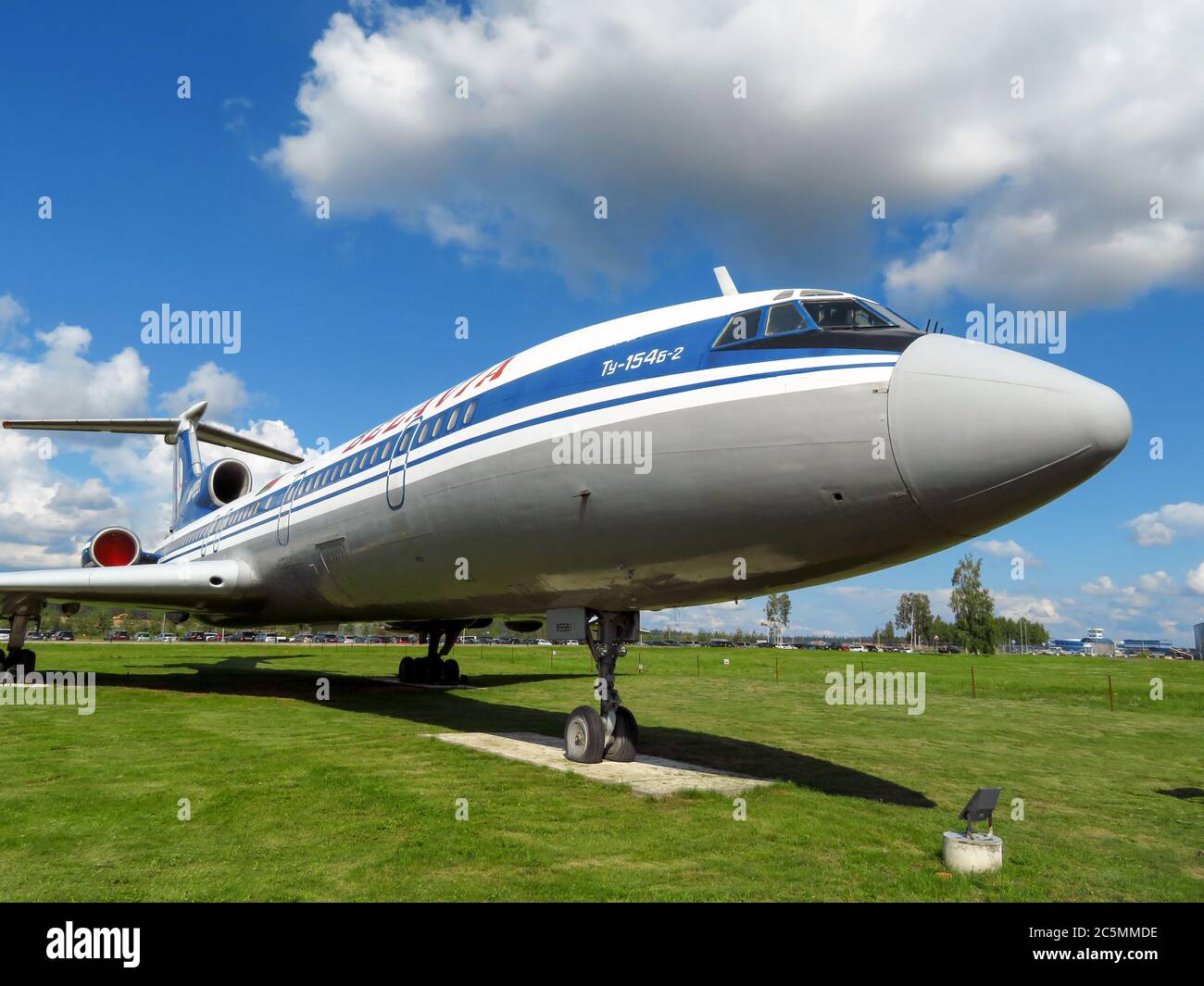 Minsk, Weißrussland - 14. Juli 2018: TU-154 (Tupolev) Flugzeug im Freilichtmuseum der alten Zivilluftfahrt in der Nähe des Flughafens Minsk. Die Tupolev TU-154 ist ein THR Stockfoto