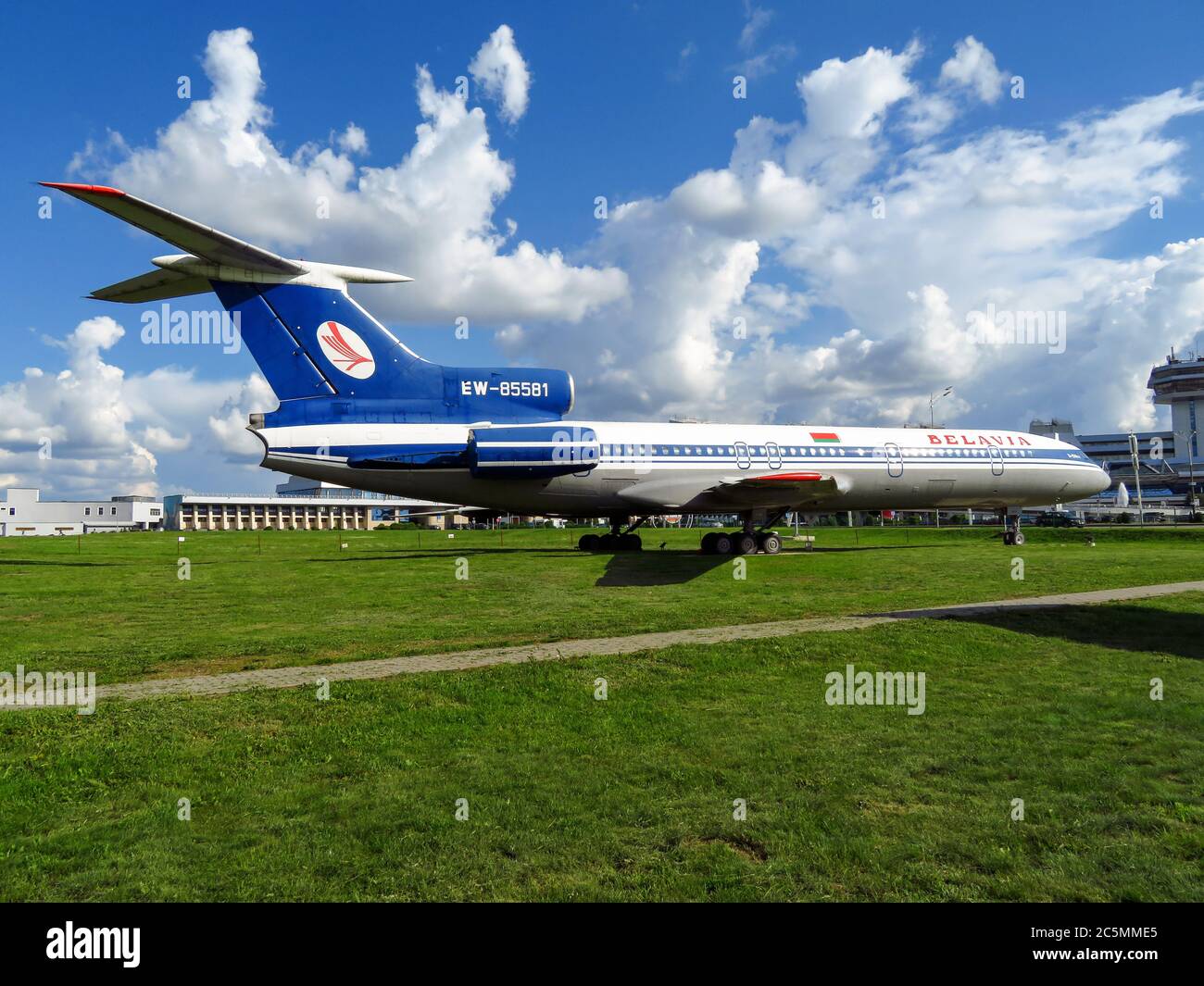 Minsk, Weißrussland - 14. Juli 2018: TU-154 (Tupolev) Flugzeug im Freilichtmuseum der alten Zivilluftfahrt in der Nähe des Flughafens Minsk. Die Tupolev TU-154 ist ein THR Stockfoto