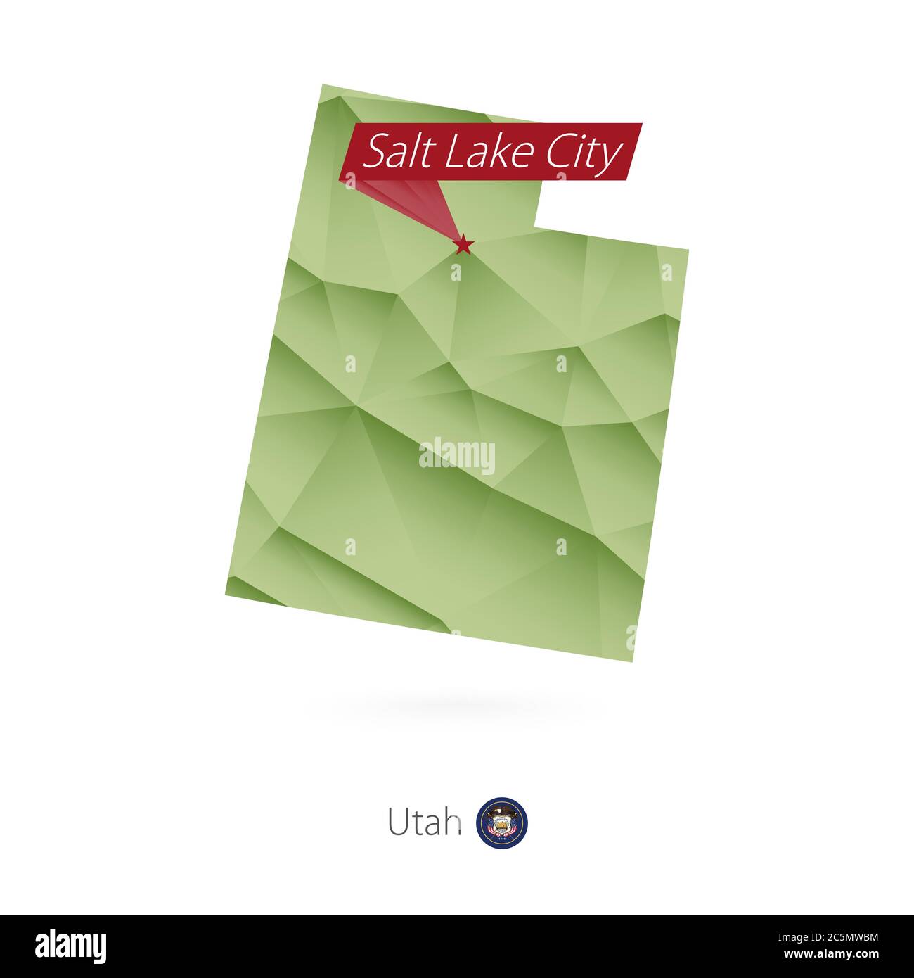 Grüne Gradienten Low-Poly-Karte von Utah mit der Hauptstadt Salt Lake City Stock Vektor