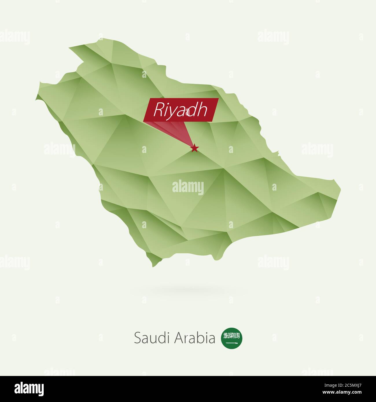 Grüne Gradient Low Poly Karte von Saudi-Arabien mit Hauptstadt Riad Stock Vektor