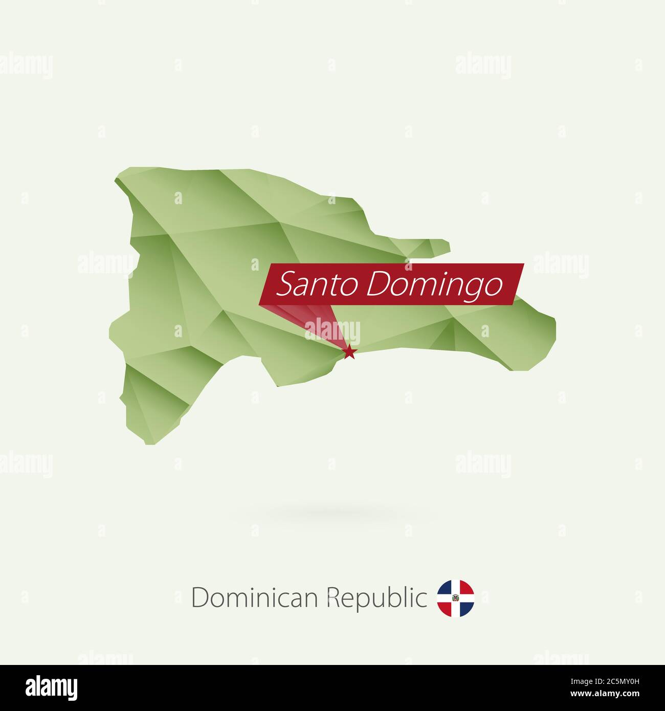 Grüne Gradient Low Poly Karte von Dominikanische Republik mit Hauptstadt Santo Domingo Stock Vektor