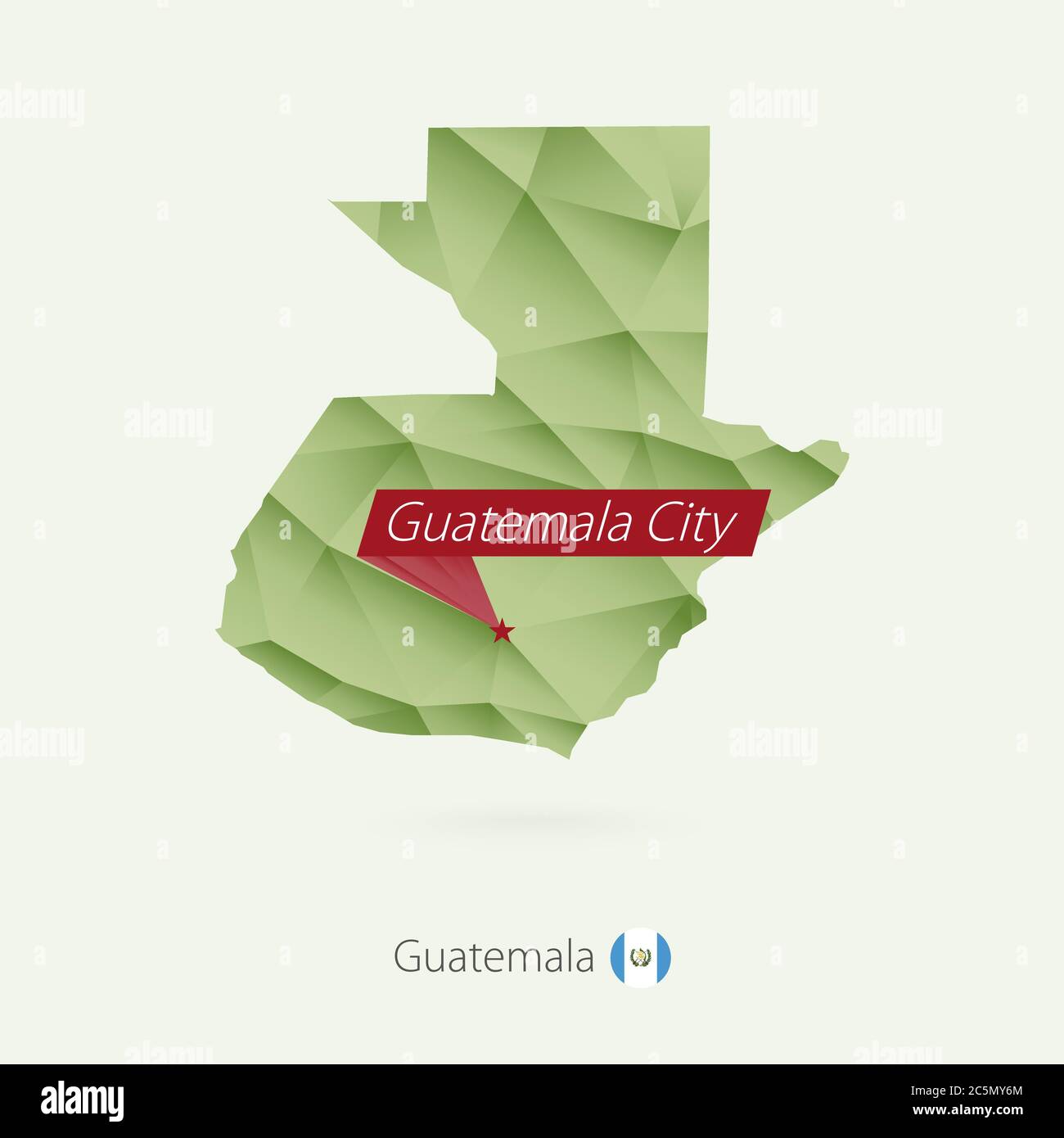 Grüne Gradient Low Poly Karte von Guatemala mit Hauptstadt Guatemala City Stock Vektor