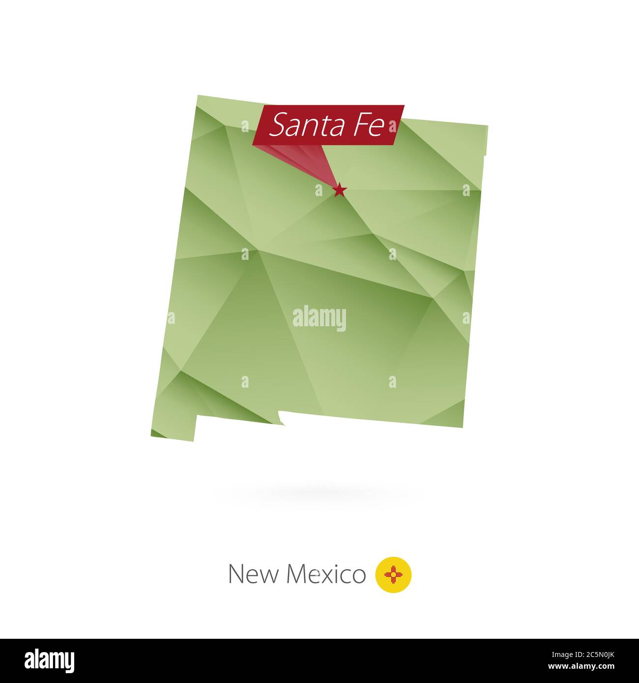 Grüne Gradient Low Poly Karte von New Mexico mit Hauptstadt Santa Fe Stock Vektor