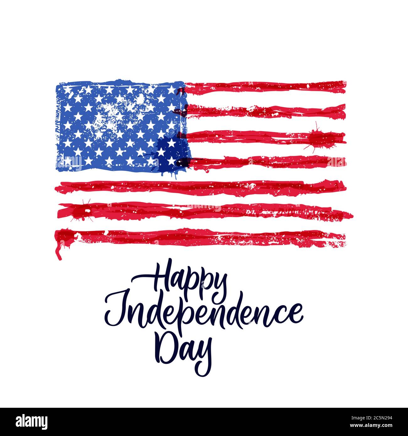 Alles gute am 4. Juli, USA Independence Day. Handgezeichnete Kalligraphie-Schriftzüge und amerikanische Aquarellflagge. Vektor nationalen Feiertag patriotische Illustration Stock Vektor