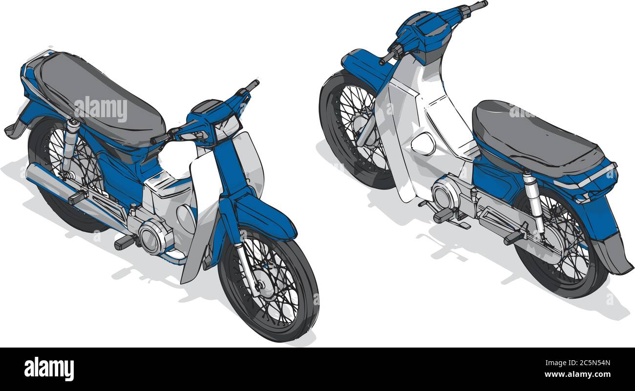 Motorroller isometrische Farbe Vektor Illustration, isometrische Roller Vektor, Blue Scooter Motorrad Stock Vektor