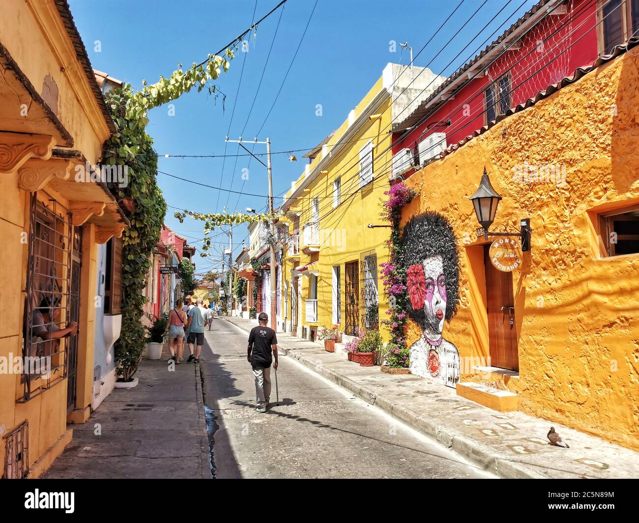 Bunte Straßen von Getsemani in Cartagena, Kolumbien Stockfoto