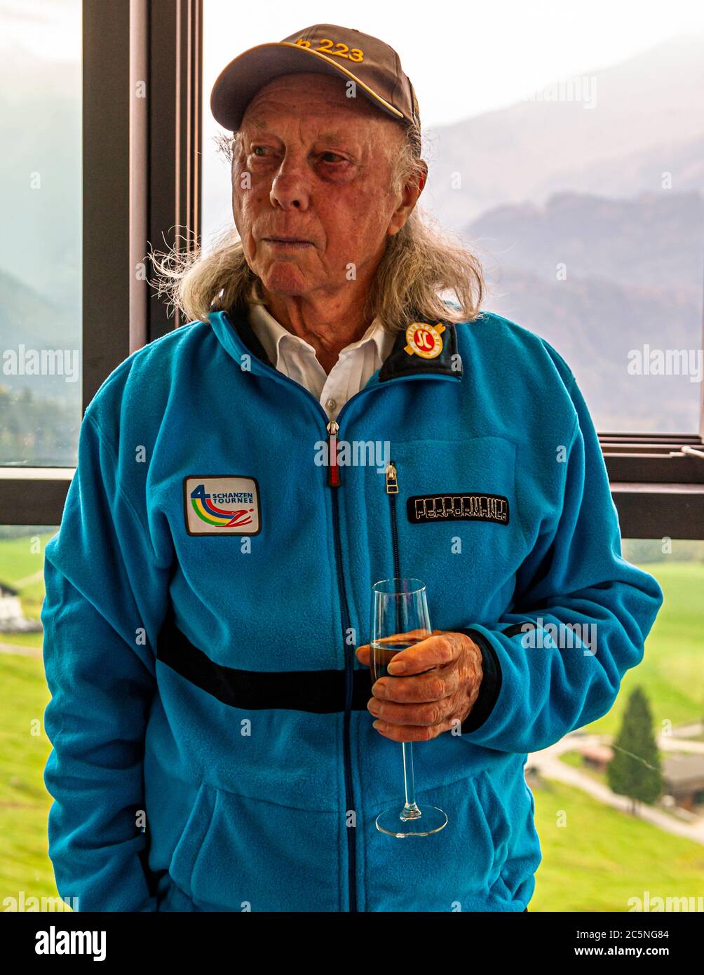 Der erste deutsche Vierschanzentournee-Sieger Max Bolkhart auf der Schattenberg-Schanze in Oberstdorf Stockfoto