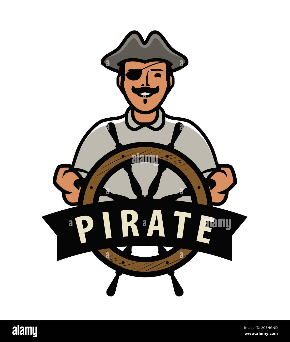 Pirat mit Schiffslenkrad. Vektorgrafik Stock Vektor