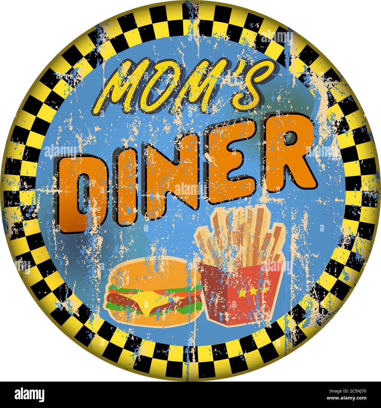 Vintage Route 66 Diner Zeichen, alte Fast-Food-Restaurant Advertsing Zeichen, Vektor-Kunst Illustration, americana Stock Vektor