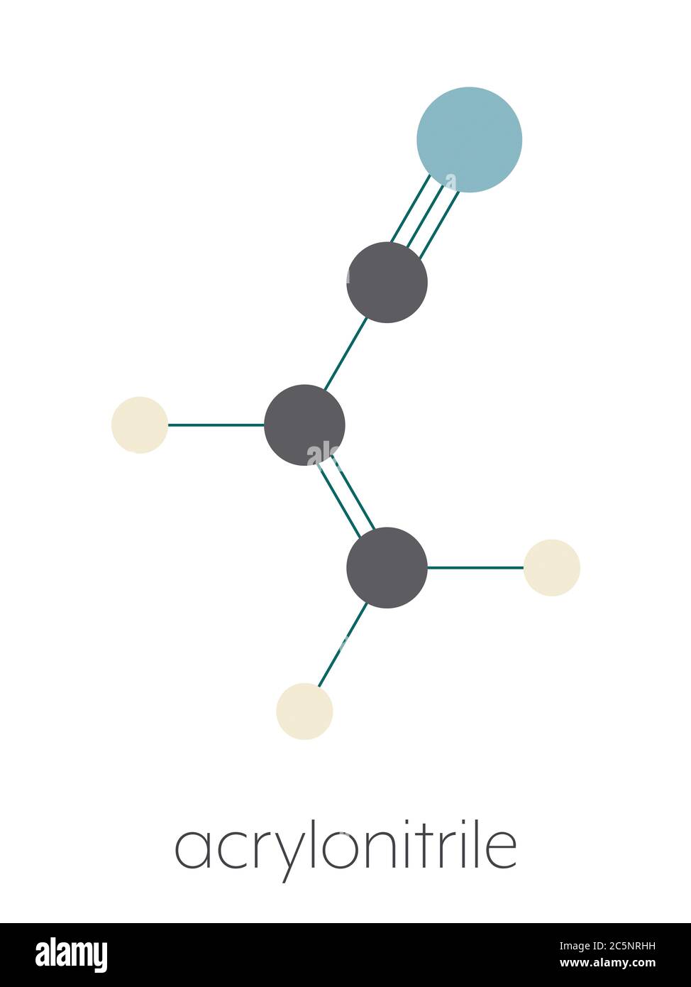 Baustein aus Acrylnitril-Molekül, Polyacrylnitril (PAN) und ABS-Kunststoff (Acrylnitril-Butadien-Styrol). Stockfoto