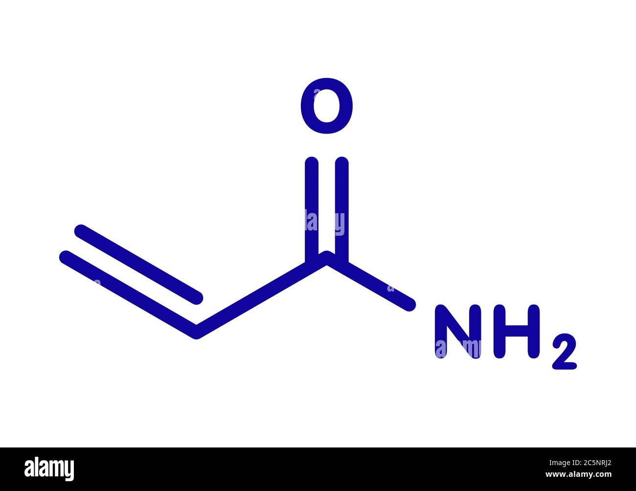 Acrylamid-Molekül, Polyacrylamid-Baustein und wärmegegenerierter Lebensmittelschadstoff. Skelettformel. Stockfoto