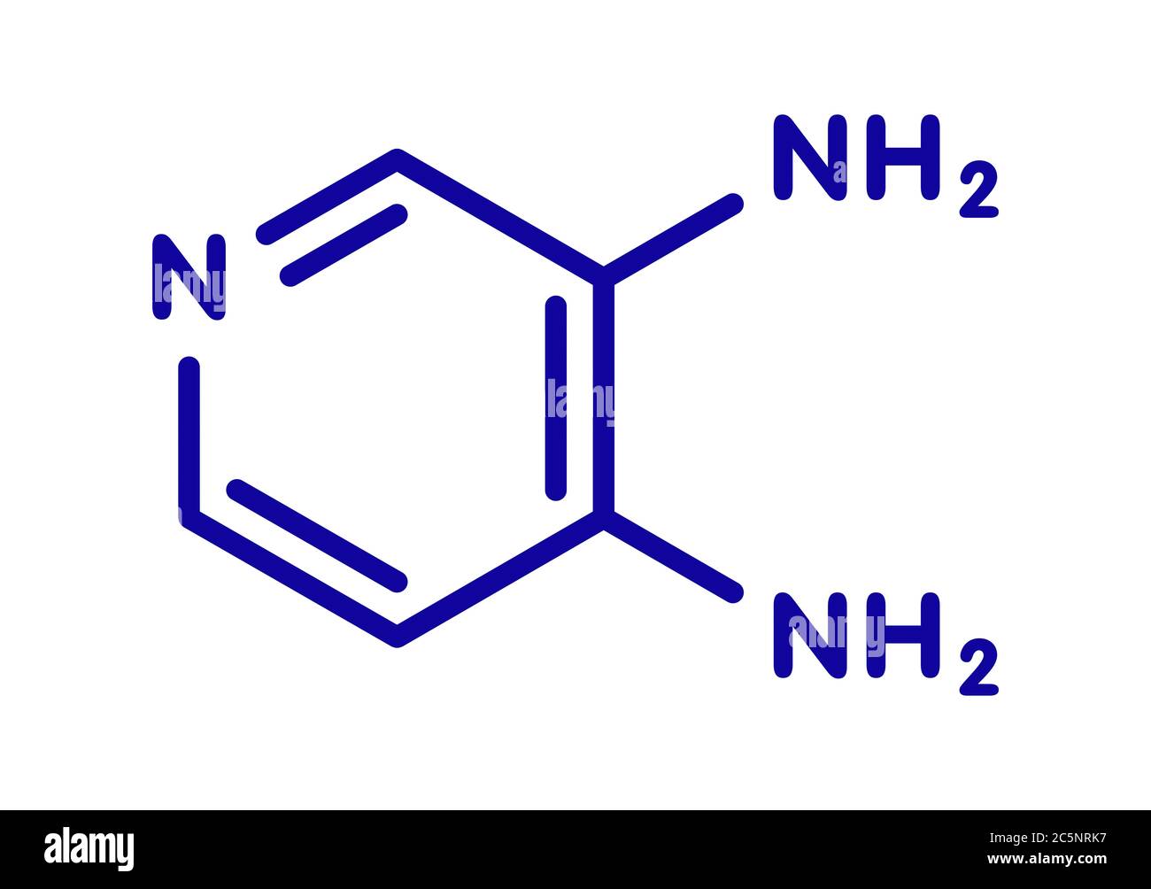 Amifampridin (3,4-diaminopyridin, 3,4-DAP) Orphan-Medikament. Wird zur Behandlung seltener Muskelerkrankungen verwendet. Skelettformel. Stockfoto