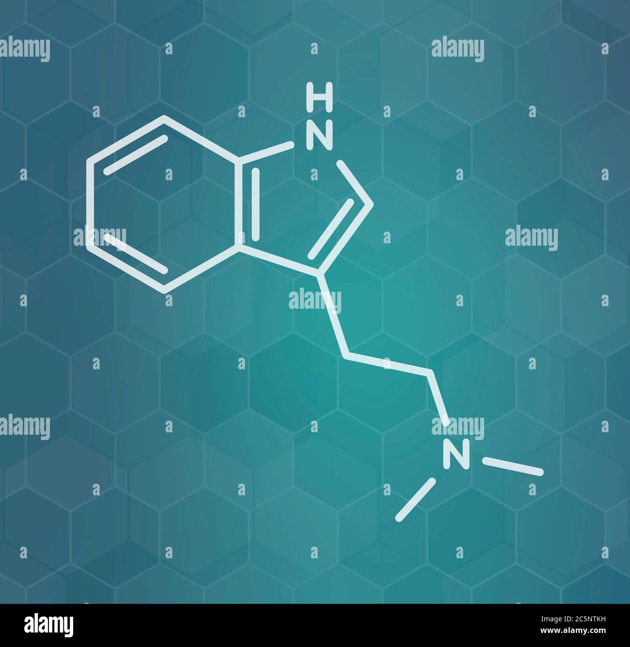 Dimethyltryptamin (DMT) psychedelische Droge Molekül. In der Drink Ayahuasca. Skelettmuskulatur Formel. Stockfoto