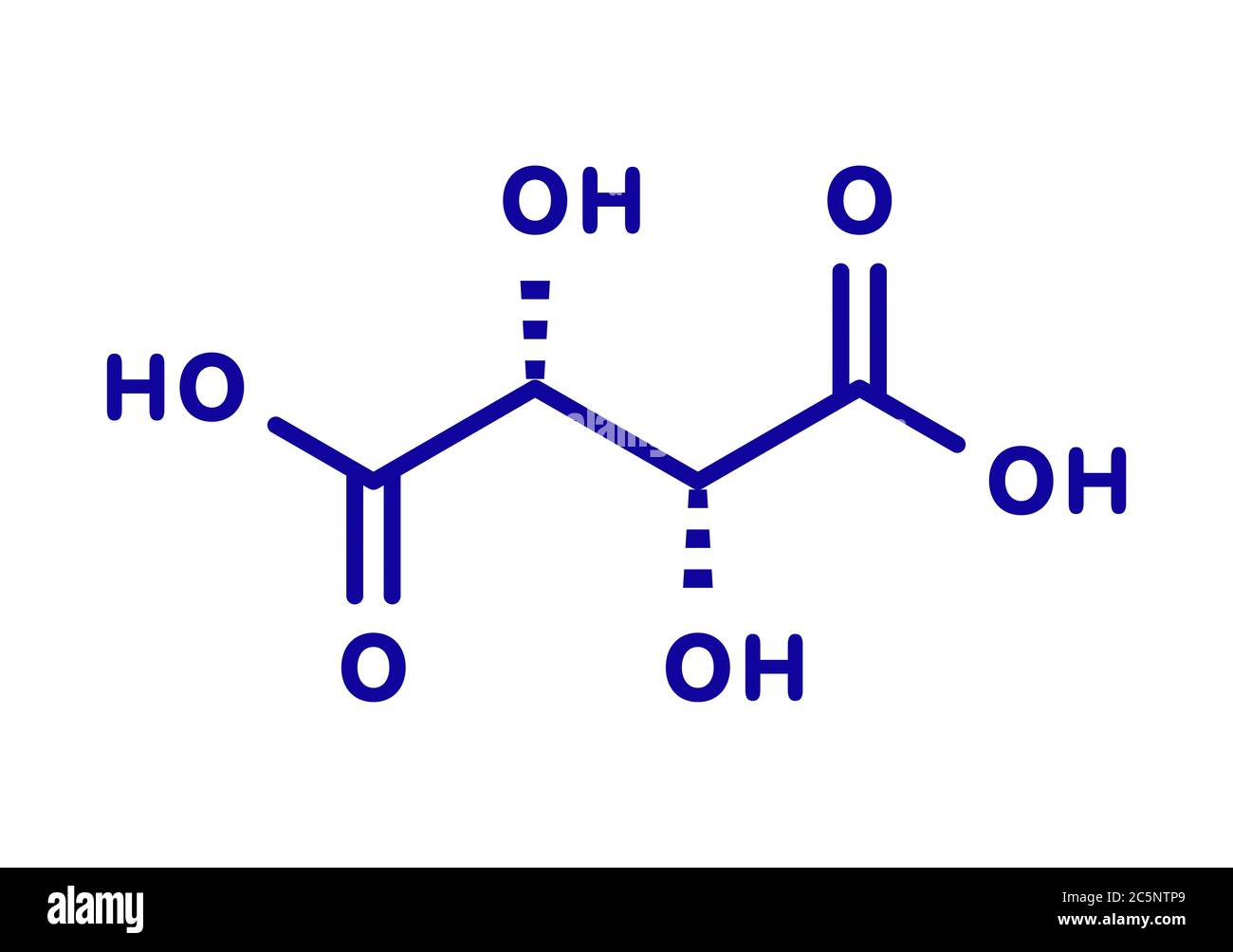 Molekül der Weinsäure (Dextrotartarsäure). Säure in Wein, als Oxidationsmittel Zusatz E334 zu Lebensmitteln. Skelettformel. Stockfoto