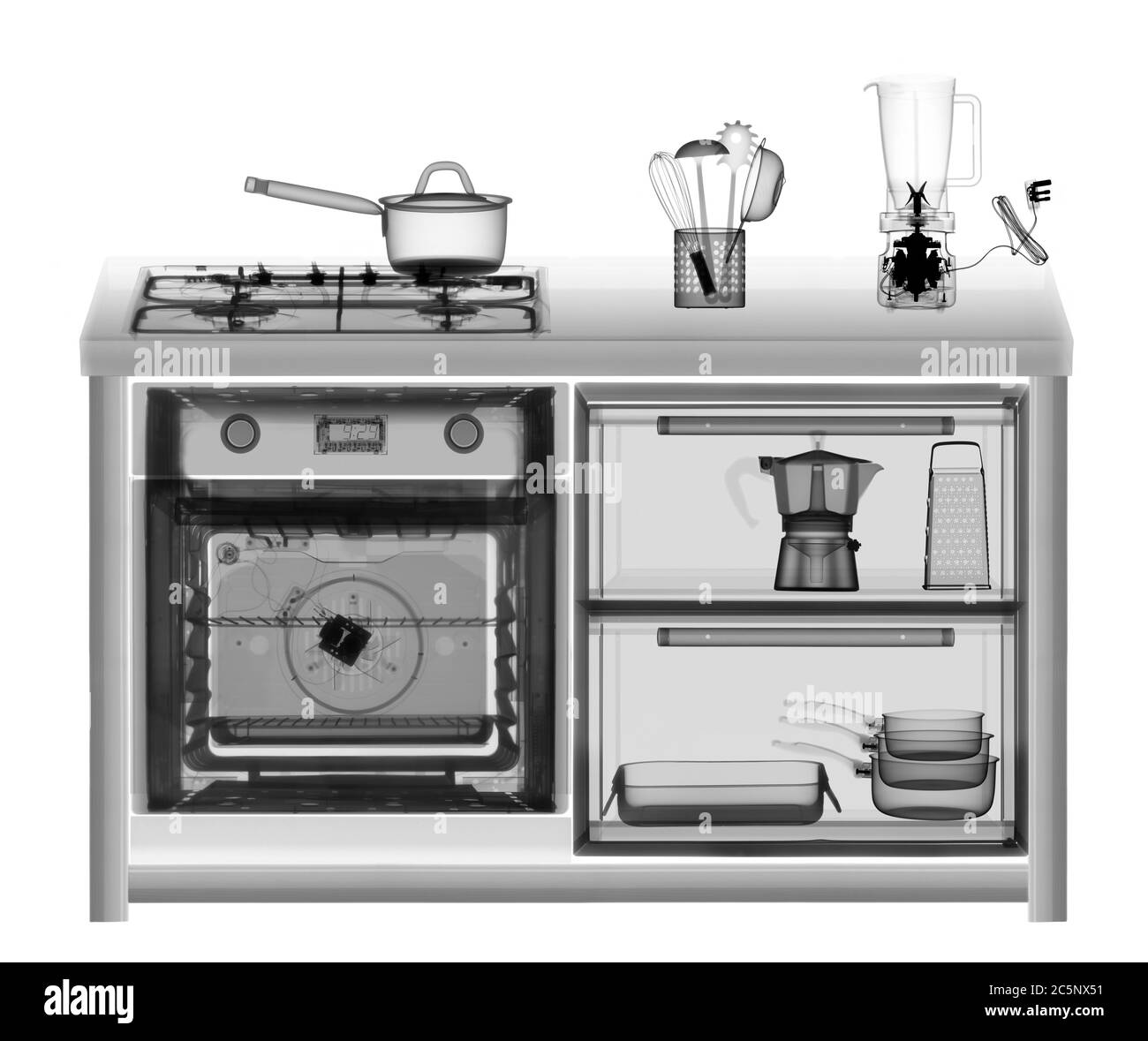 Backofen und Küchenschrank, Röntgen. Stockfoto