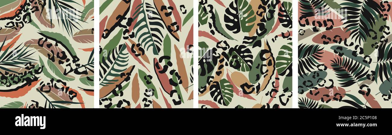 Leopard Farn Blatt Muster nahtlos. Bio modische Laub Färbung mit Leopard Tarnung exotisch. Stock Vektor