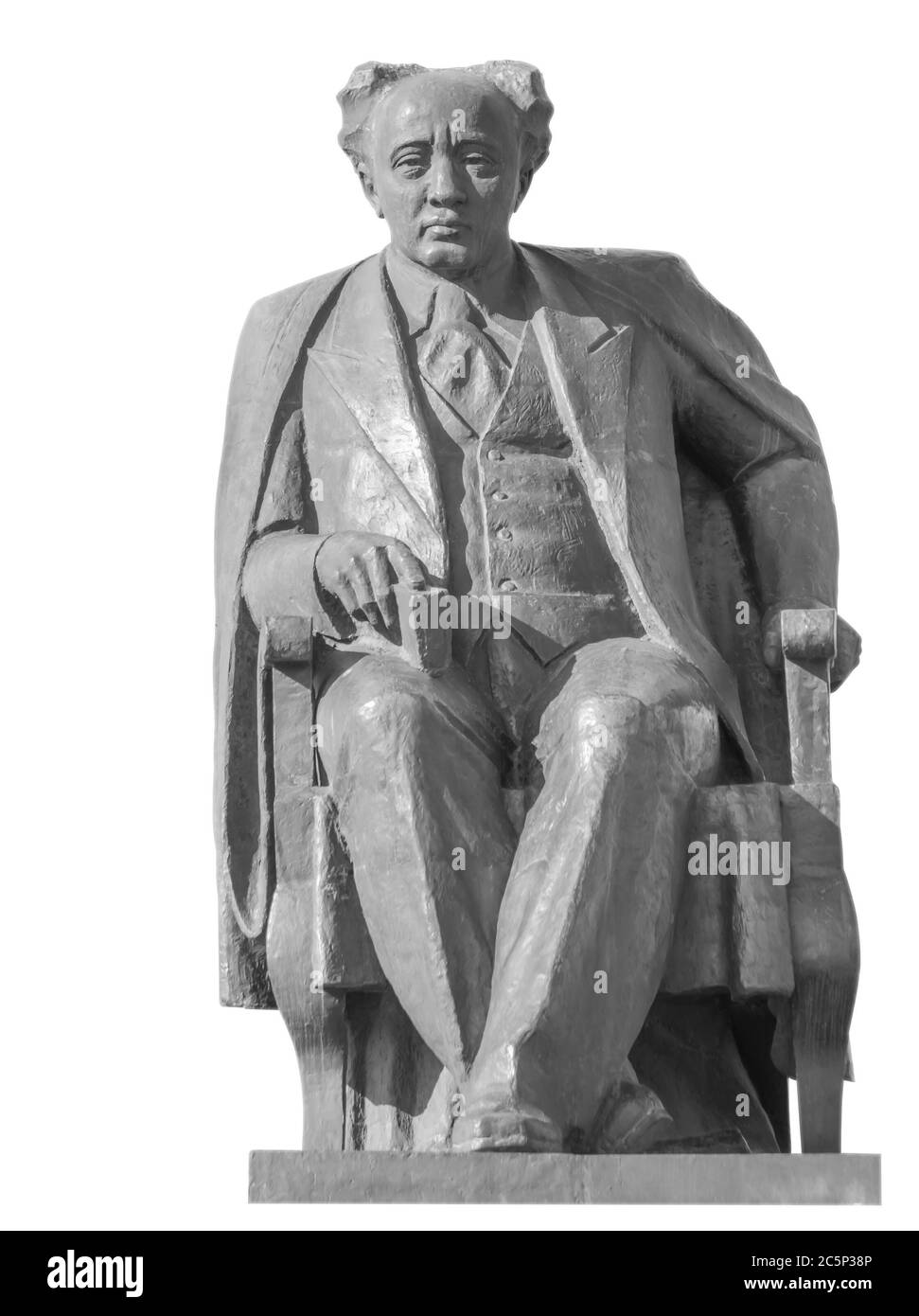 ALMATY, KASACHSTAN - 21. MÄRZ 2016: Das Denkmal von Muchtar Auezov - sowjetischer kasakischer Schriftsteller, Dramatiker und Wissenschaftler. Der Autor ist Bildhauer Sergebaye Stockfoto