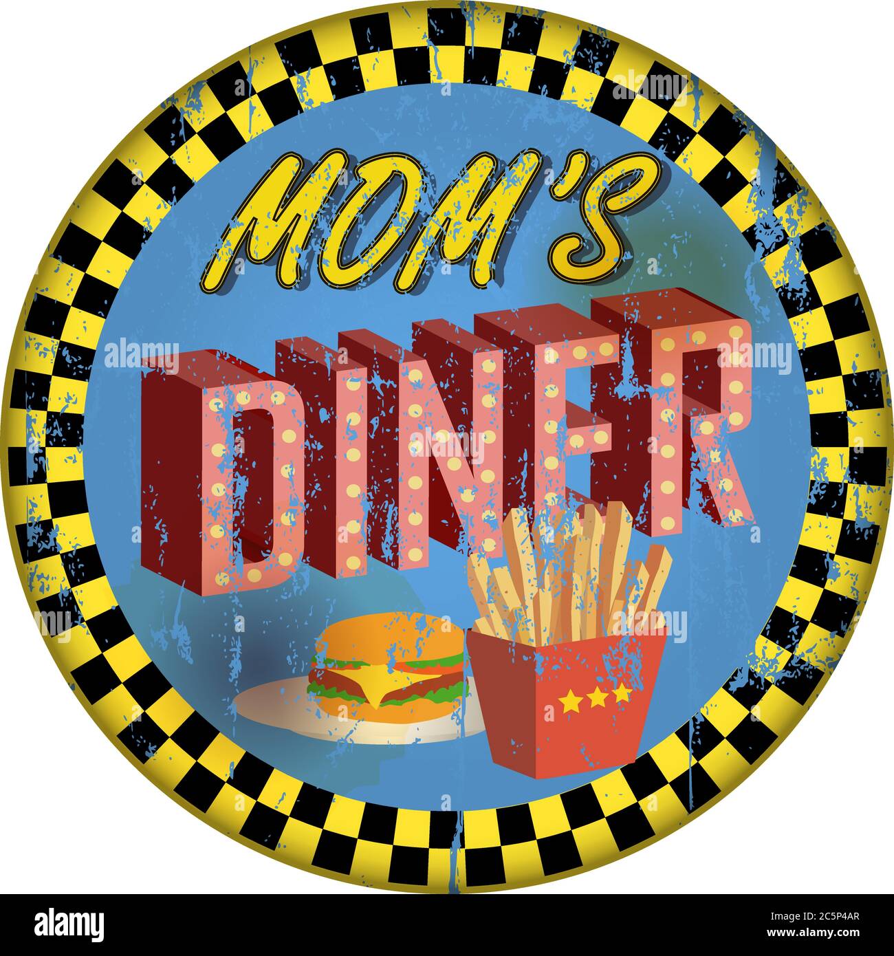Vintage Route 66 Diner Zeichen, alte Fast-Food-Restaurant Advertsing Zeichen, Vektor-Kunst Illustration, americana Stock Vektor