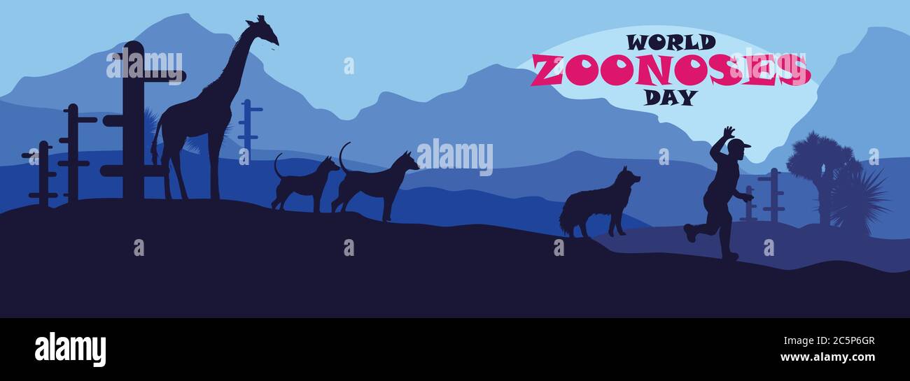 Welt Zoonosen Tag, 6. juli, Poster, Gruß Landschaft Hintergrund, Illustration Vektor Stock Vektor