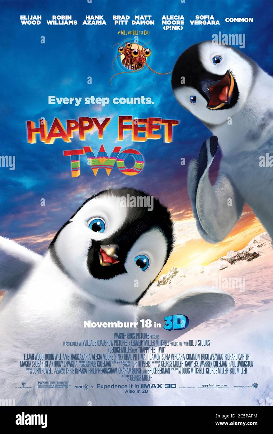 Happy Feet Two (2011) Regie: Irvin Kershner mit Ava Acres, Elijah Wood, Robin Williams und Pink. Animierte Komödie über singende und tanzende Pinguine. Stockfoto