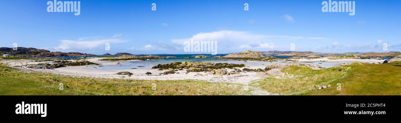 Panoramablick auf den Strand von Fidden, Isle of Mull, Innere Hebriden, Schottland, Großbritannien Stockfoto