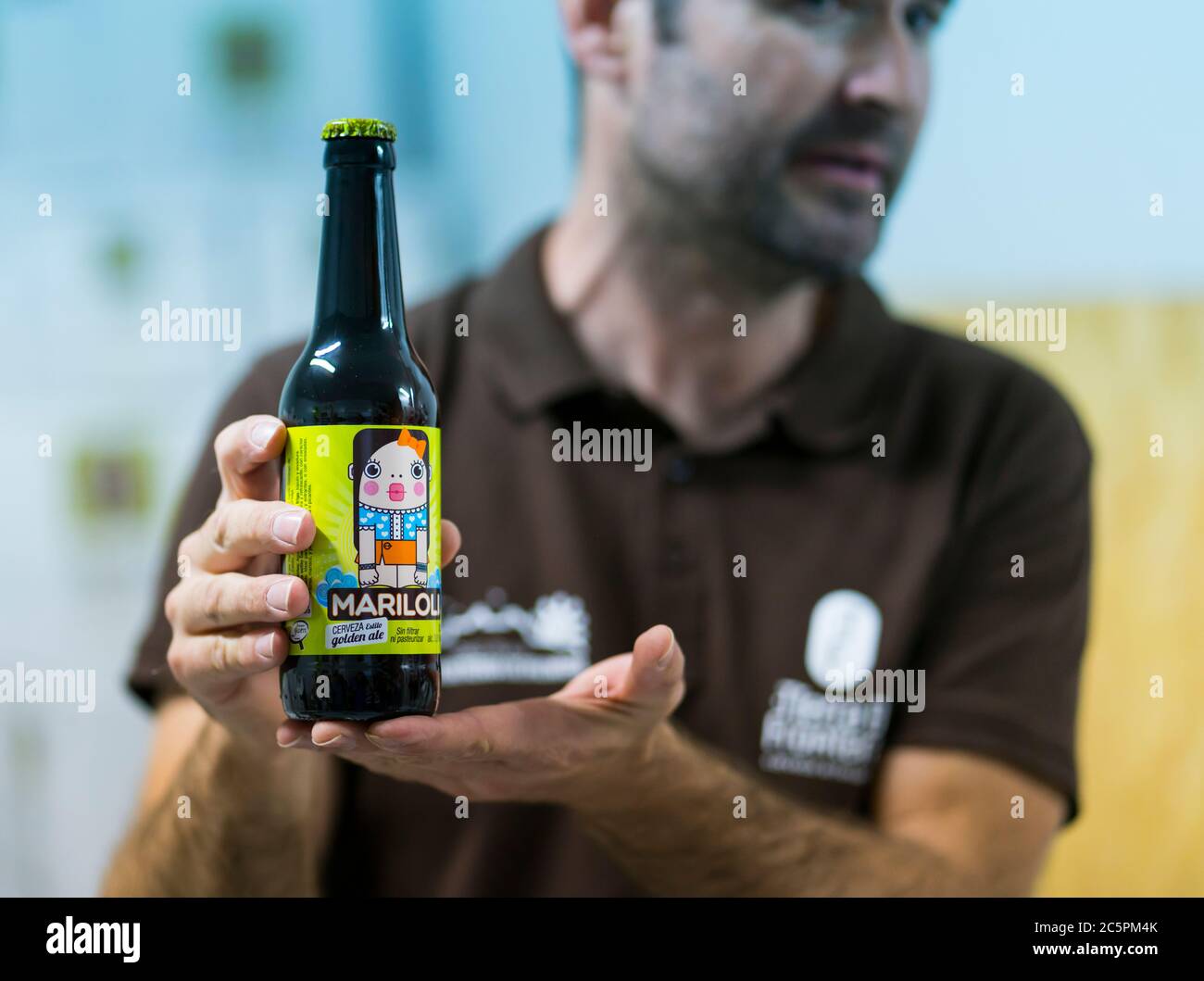 Pedro Gutierrez Inhaber, Tierra de Frontera Craft Beer, Alcala La Real Stadt, Jaen Provinz, Andalusien, Spanien, Europa Stockfoto