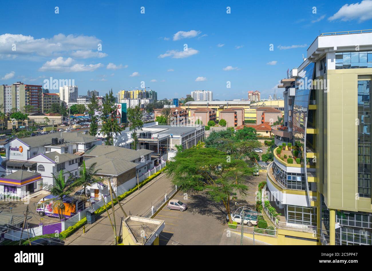 Blick auf das Hurlingham Viertel vom Doubletree by Hilton Hotel, Hurlingham, Nairobi, Kenia, Ostafrika Stockfoto