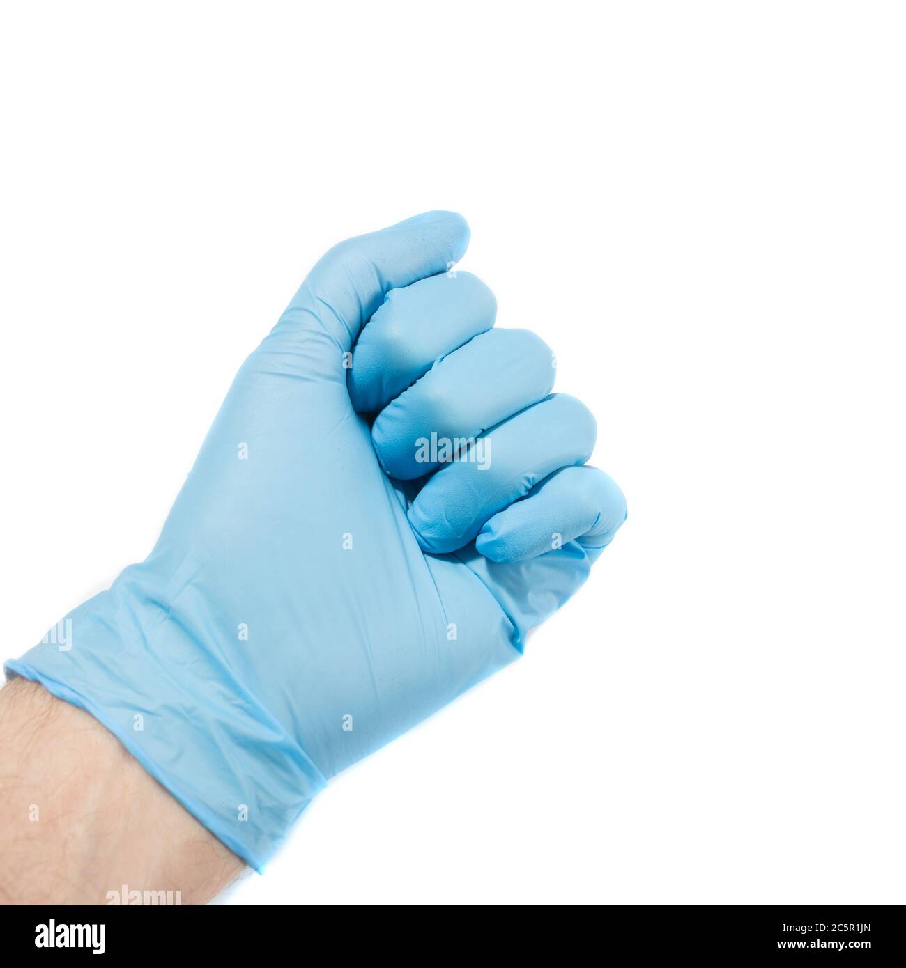 Hand in blauen medizinischen Handschuhen Stockfoto