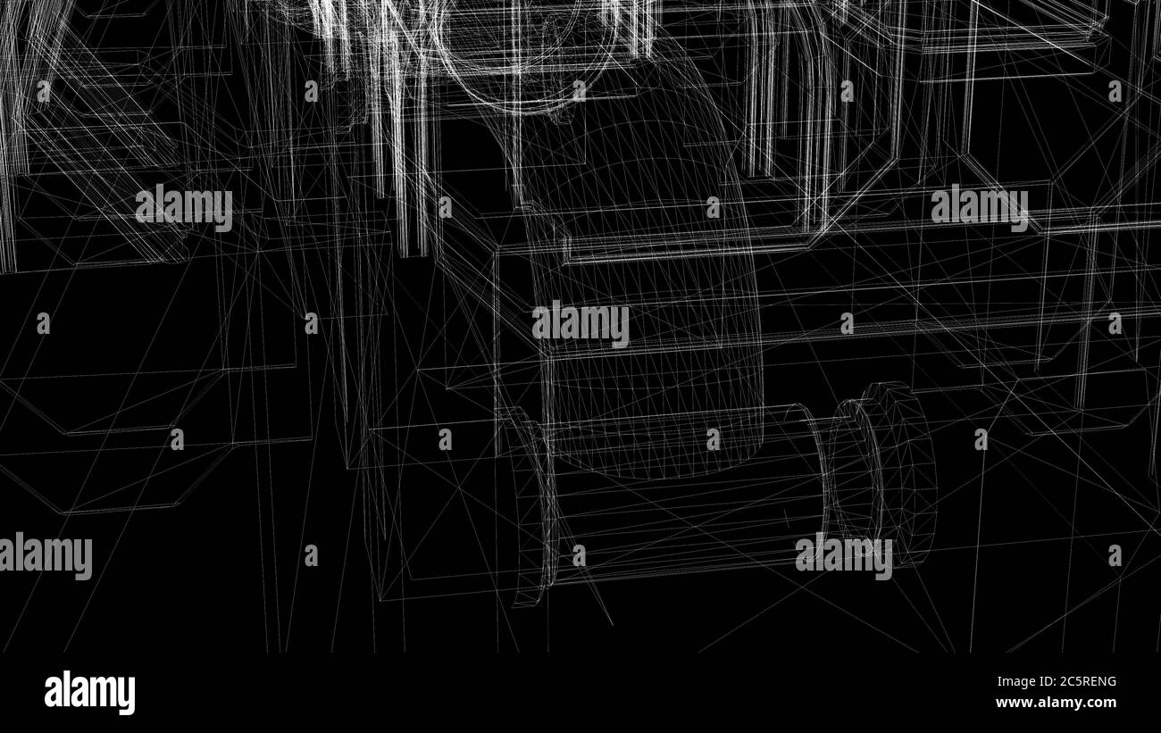 3d-Rendering - Drahtmodell von Industriegebäuden Stockfoto