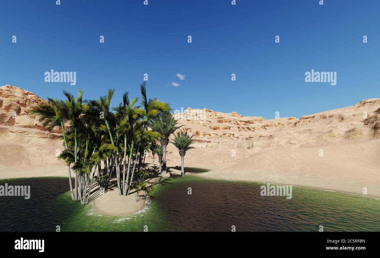 3d Rendering - Oase in der Wüste Stockfoto