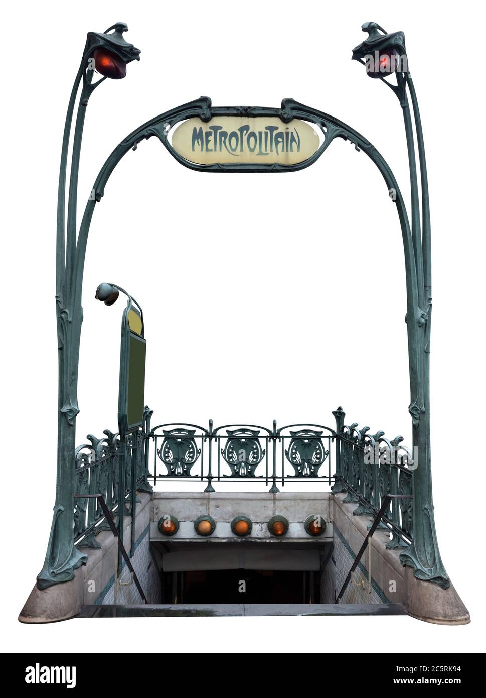 Eingang zur U-Bahn, im Stil des Art Deco isoliert auf weiß. Beschneidungspfad enthalten. Stockfoto