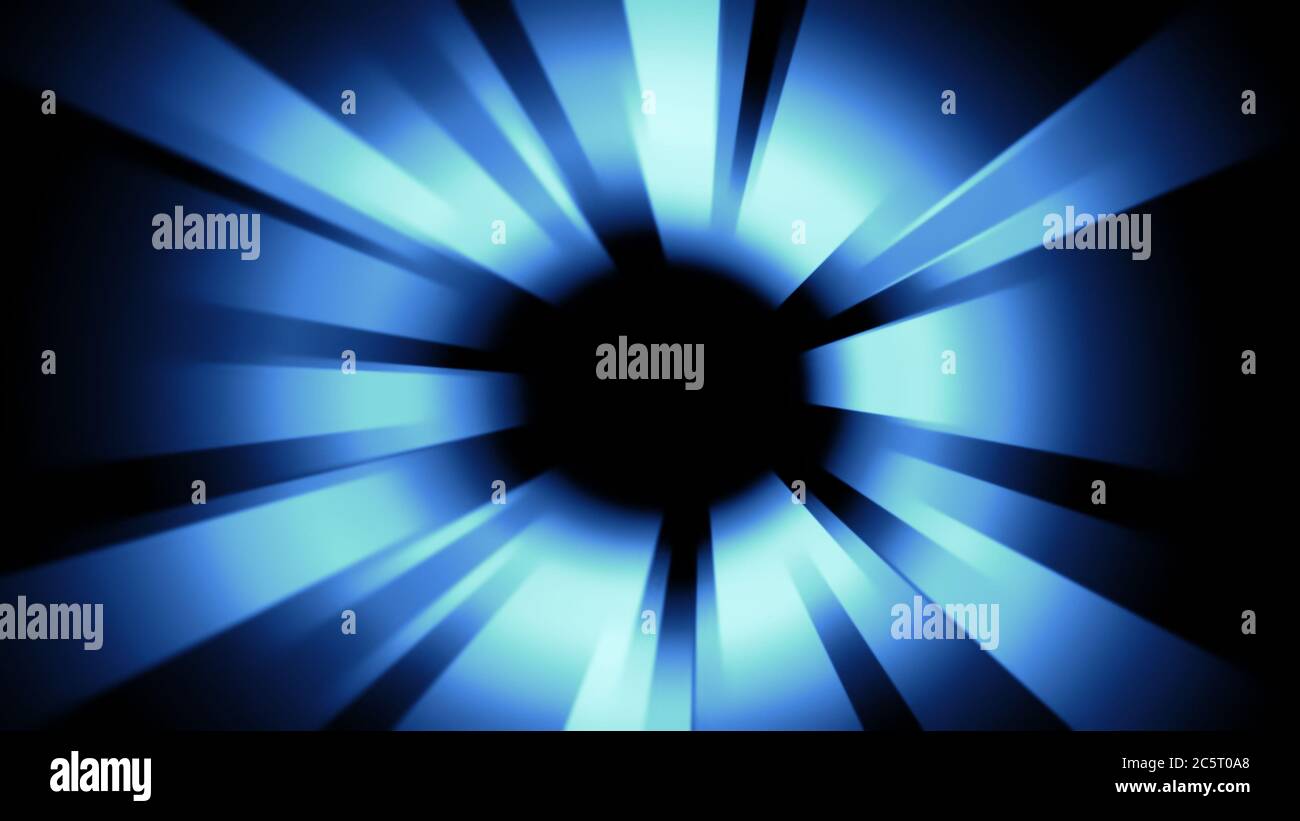 Filmkorneffekt. Sonnenblaue Strahlen leuchten isoliert auf schwarzem Hintergrund für den Kopierbereich. Blur von Punktstrukturen. Abbildung des Bestandes. Stockfoto