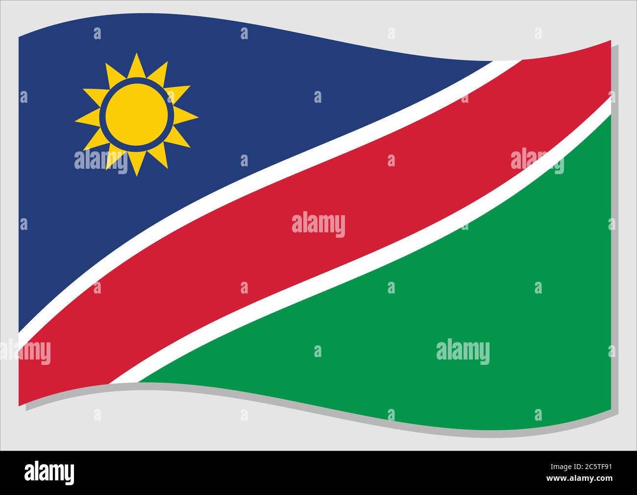 Winkende Flagge von Namibia Vektorgrafik. Zeichnung der namibischen Flagge. Namibia-Landesflagge wavin im Wind ist ein Symbol für Freiheit und Unabhängigkeit Stock Vektor