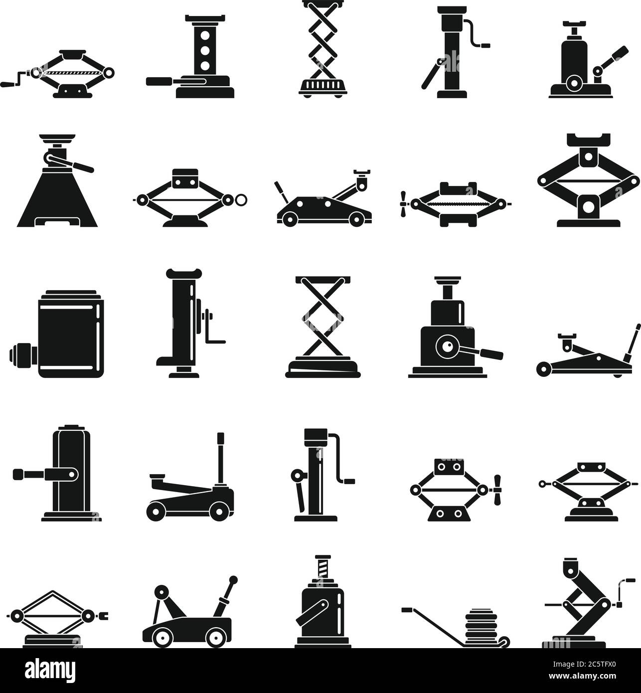 Satz mit Symbolen für Wagenheber-Schrauben. Einfache Satz von Auto-Jack-Schraube Vektor-Symbole für Web-Design auf weißem Hintergrund Stock Vektor