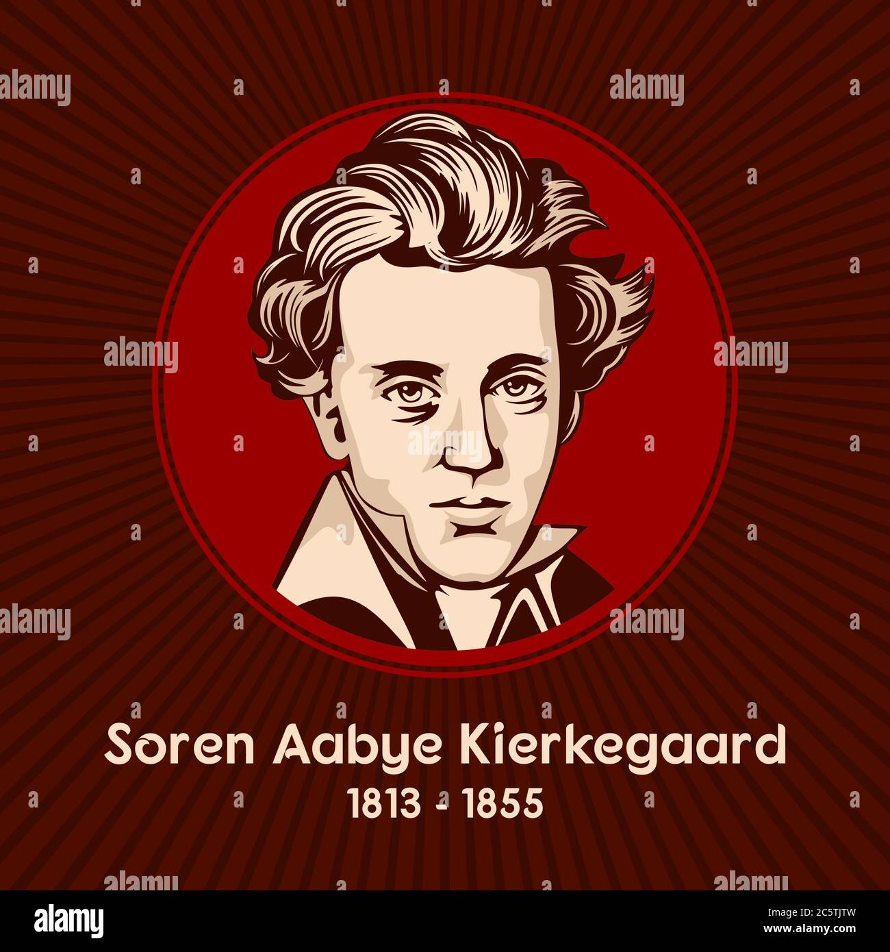 Soren Aabye Kierkegaard (1813 - 1855) war ein dänischer Philosoph, Theologe, Dichter, Sozialkritiker und religiöser Autor. Stock Vektor